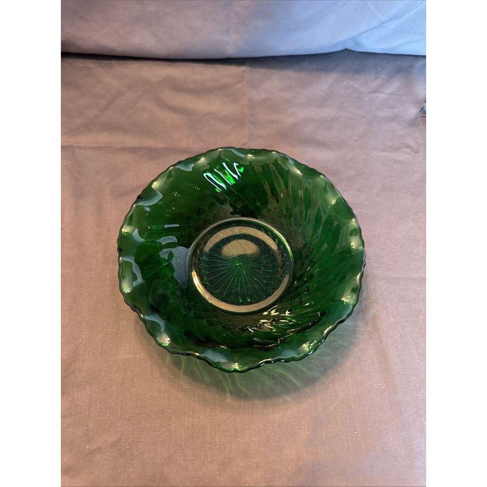 Vintage Emerald Green Anchor Hawking Glass Salad Bowl
